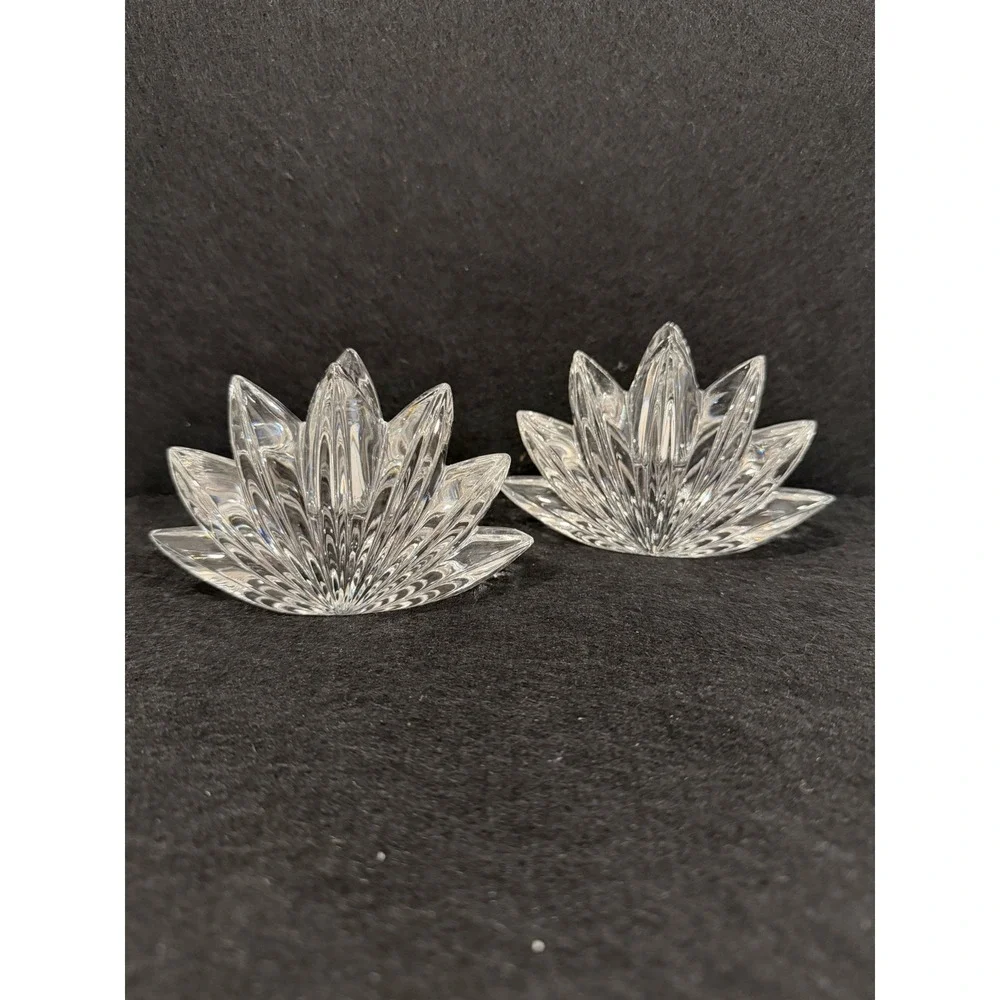 Pair Of Mikasa Fleurisse Crystal Clear Art Deco Candlestick Holders 3